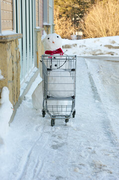 Snowman going shopping.