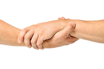 Hand holds hand, Human support concept.