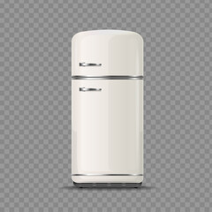 Realistic Detailed 3d Vintage White Fridge. Vector