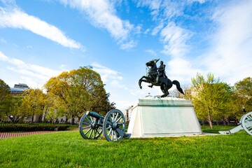 Lafayette Square Park with statues and a long history near White House in Washington