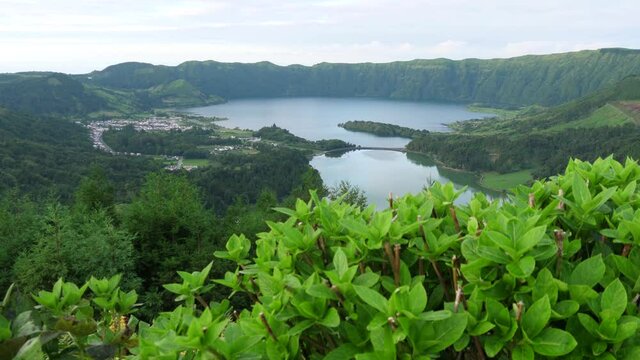 seven cities lake inactive volcano azores sao miguel portugal slow motion 4k	
