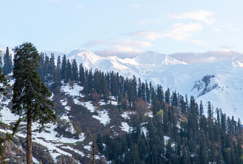 Beautiful View of Himalayas mountains peak from kheerganga,bunbuni,himachal pradesh