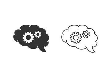 Brain and gear line icon, brainstorm concept. Vector illustration