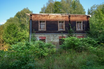  Crumbling building at the dam Sance. Northeast Moravia. Czechia. Europe.