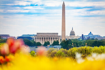 National mall Lincoln memorial Washington Monument obelisk and United States Capitol Building...