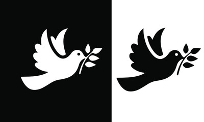 dove icon on black and white  vector design ,Dove silhouettes