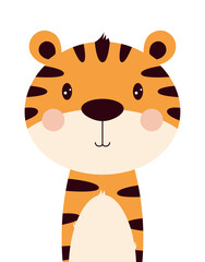 cartoon cute tiger isolated on white background