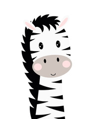 cartoon cute zebra isolated on white background - obrazy, fototapety, plakaty