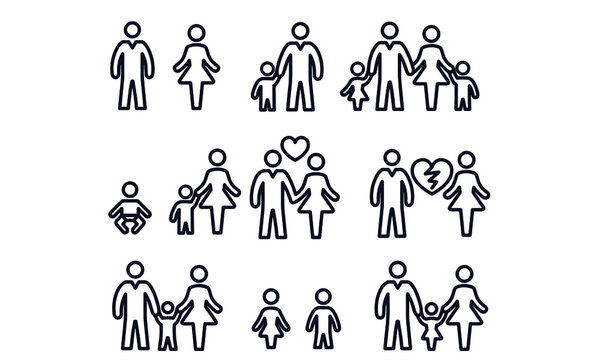 Love and family life black & white icon set 
