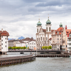 Lucerne street view with Jesuit Church on a background