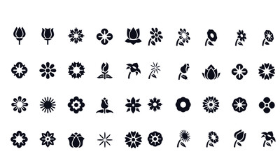 Vector - flower vector set, flowers icons black and white 