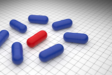 A visual representation for truth with red and blue pill 3d rendering