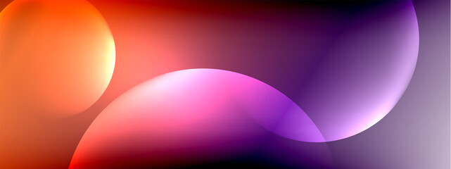 Vector abstract background liquid bubble circles on fluid gradient with shadows and light effects. Shiny design templates for text