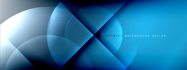 Vector abstract background - circle and cross on fluid gradient with shadows and light effects. Techno or business shiny design templates for text