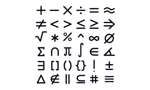 Math symbols icon set vector design black and white