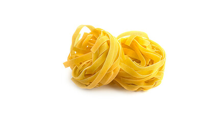 Uncooked fettuccine nest pasta on white background. High quality photo