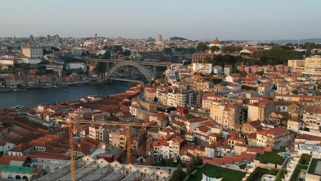 aerial panorama view of old downtown Porto