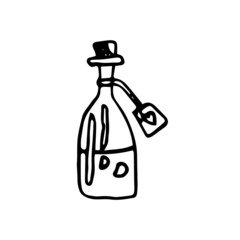 Magic poison bottle doodle vector element. Halloween decoration about esotericist and magic. 