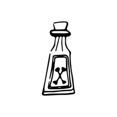 Magic poison bottle doodle vector element. Halloween decoration about esotericist and magic. 