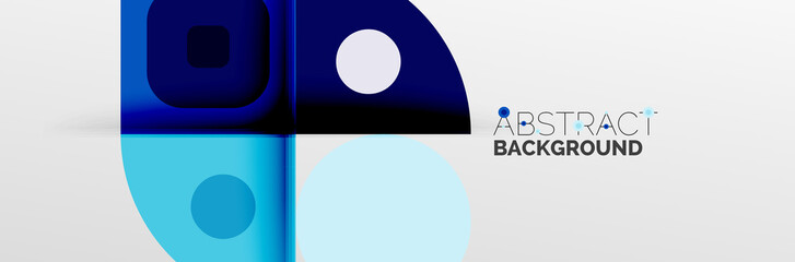 Bright color circles, abstract round shapes and triangles composition with shadow effects. Vector modern geometric design template