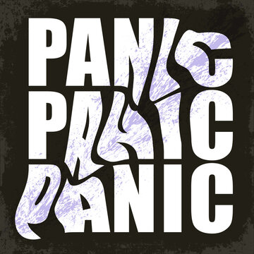 Typography design. Scewing the word PANIC and bringing a splash of purple color in black and white design  reinforce the meaning of the text.