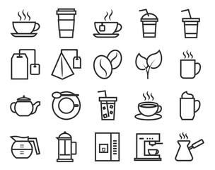 Simple Set of Coffee Related Vector Line Icons. Contains such Icons as Cezve, Coffee Maker Machine, Beans and more.