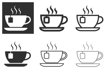 Hot mug icon with tea bags. Vector illustration of a mug. Tea icon isolated on white and dark background. Lunch icon. Mug icon flat design.