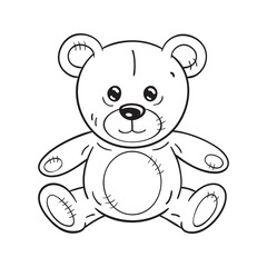 Black and white illustration of a funny cartoon Teddy Bear toy
