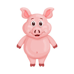 Plakat Illustration of a funny cartoon pig. On white background