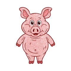 Outlined illustration of a textured cartoon pig. On white  background