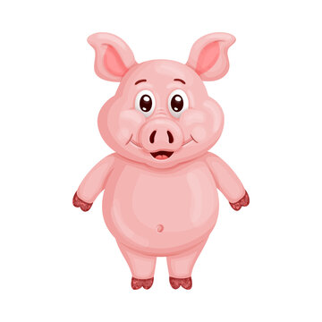 Illustration of a funny cartoon pig. On white background