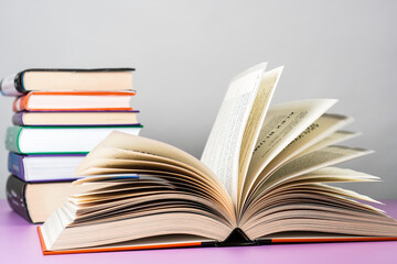 Close-up of open book on the table.