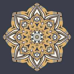 Mandala. Decorative round ornament. Isolated on dark background. Arabic, Indian, ottoman motifs. For cards, invitations, t-shirts. Vector color illustration.