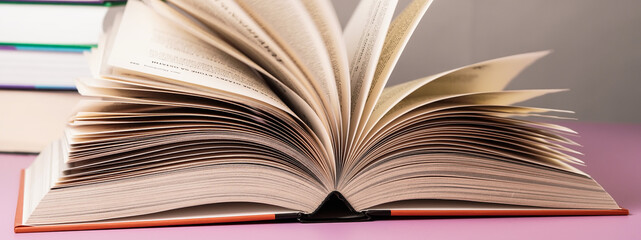 Banner close-up of open book on the table.