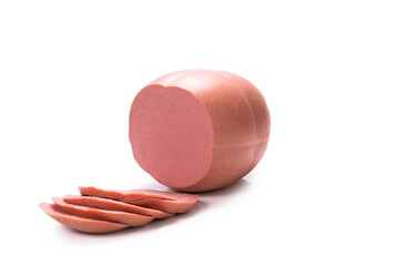 Boiled sausage isolated on white.