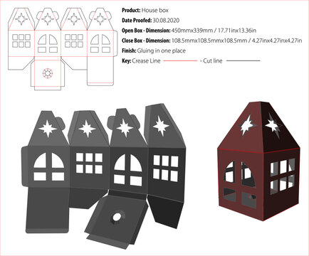 House box packaging design template gluing die cut - vector