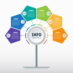 Business presentation or info graphics concept with 6 options. Web Template of tree or info chart . Vector infographics or diagram of technology or education process with six steps.