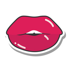 pop art mouth and lips, red cartoon bright lips line and fill icon