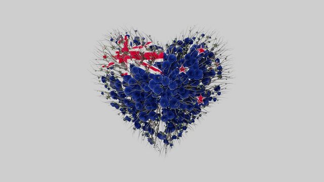 New Zealand. National Day. 6 February. Heart animation with alpha matte. Flowers forming heart shape.