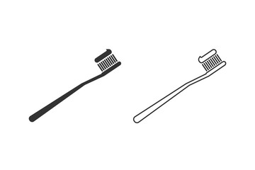 Toothbrush line icon set on white, vector illustration