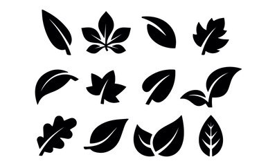  leaf icons black  vector design black and white