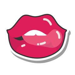 pop art mouth and lips, sexy lips and tip of tongue, line and fill icon