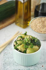 Smashed cucumbers salad, a dish of national Chinese cuisine