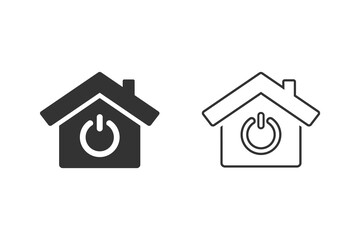 Line icon set of smart home with power efficiency. House or home with power button. Vector