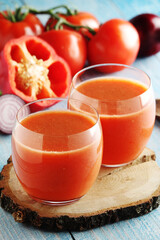 Glasses with vegetable smoothie drink