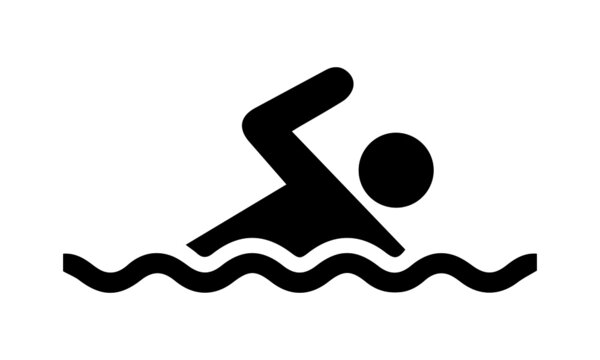Swimming Black and White Square Icon.