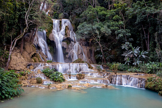 The beautiful Khuang Si waterfalls lay hidden in the jungles of Laos.