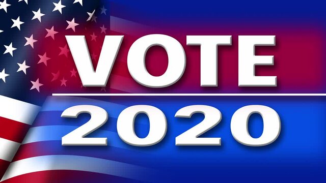 Vote 2020 with USA flags and blue background
