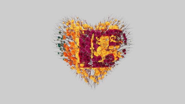 Sri Lanka National Day. February 4. Independence Day. Heart animation with alpha matte. Flowers forming heart shape.
