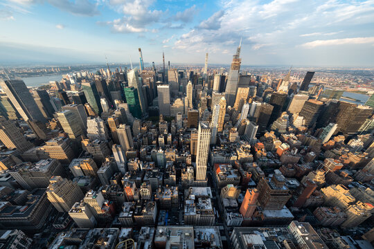 Aerial view of the Manhattan skyline, New York City, USA